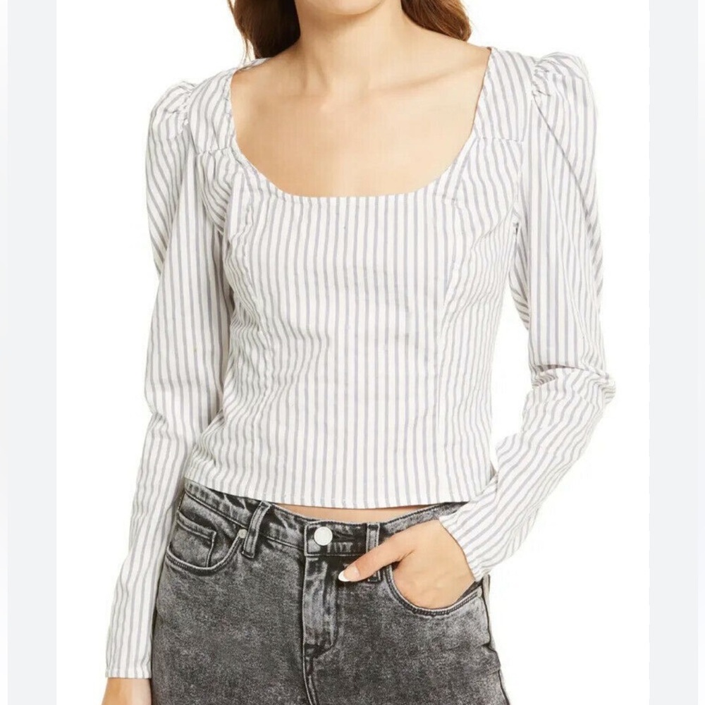 FREE PEOPLE ‘Caroline’ Striped Puff Shoulder Fitted Top